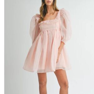 Mable pink square ruffle neck baby doll dress size medium